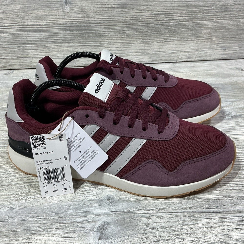 Adidas Run 60s 4.0 Retro Sneakers Shoes JS1002 Men's Size 10 Maroon Burgundy NEW